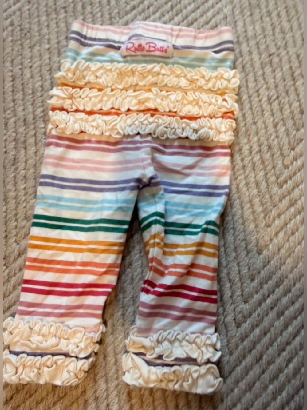 Ruffle Butts Cream Rainbow Stripe Ruffle Leggings